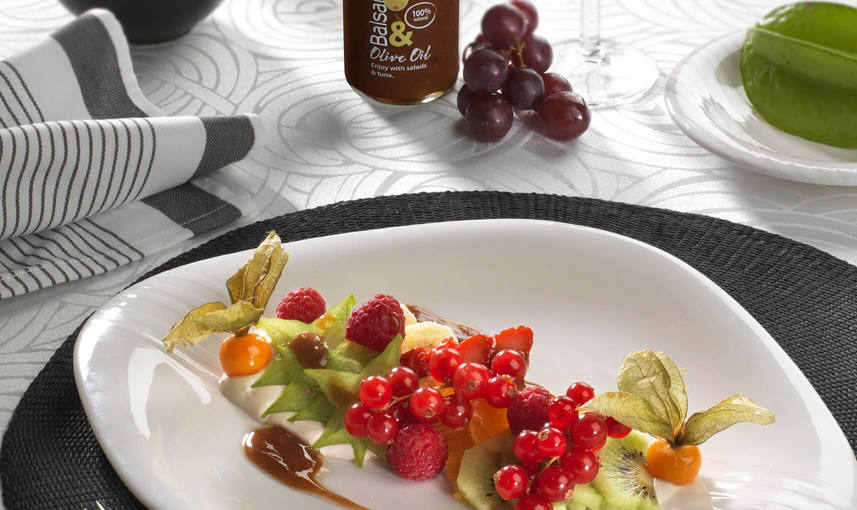 Salade de fruits au fromage blanc et Dressing Balsamique