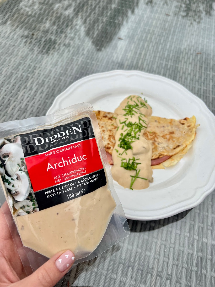 Savoury ham and cheese pancake with Archiduc sauce